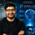 Illustration of former Twitter CEO Parag Agrawal with AI infrastructure, digital networks, servers and autonomous AI agents representing Parallel Web Systems' technology platform.