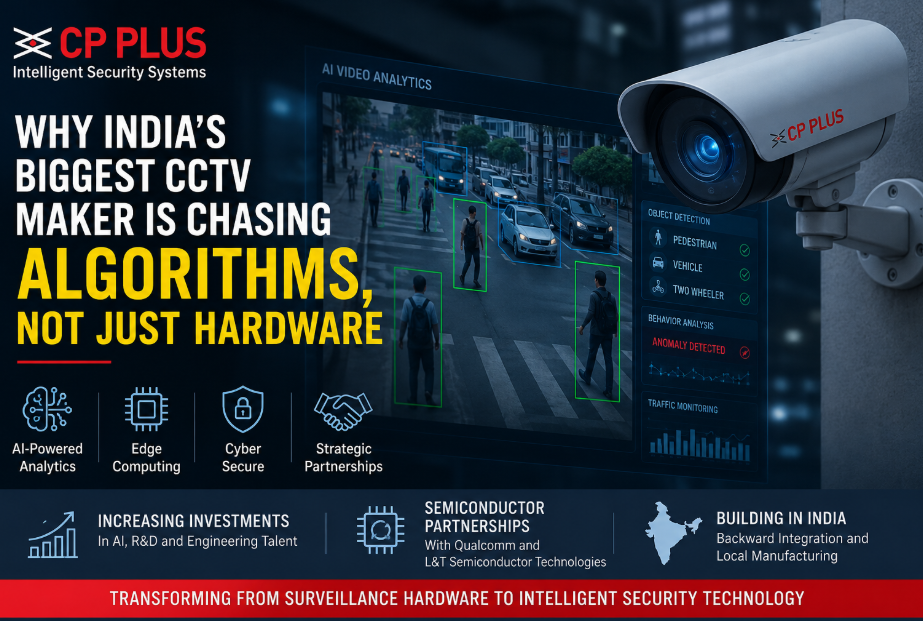 A futuristic surveillance camera with AI powered video analytics detecting people and vehicles in real time, illustrating the shift from traditional CCTV hardware to intelligent security platforms driven by artificial intelligence.