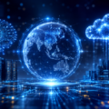 Futuristic digital illustration showing a global AI ecosystem with interconnected data centres, cloud infrastructure, neural networks, cybersecurity, and enterprise technology representing large scale artificial intelligence transformation.