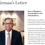 Tata Group Chairman N Chandrasekaran outlines the company's AI strategy in the Tata Sons Annual Report 2025–26, highlighting investments in semiconductors, AI data centres, enterprise software and digital infrastructure to build a full stack AI ecosystem.