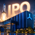 Yotta Data Services data centre with a rocket launch and glowing IPO letters symbolising its planned public offering