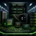 Futuristic data centre with GPUs, CPUs and networking hardware representing NVIDIA’s full-stack AI infrastructure.