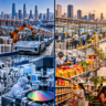 Split screen showing China’s industrial ecosystem with rare earth magnets, electric vehicles, robots and semiconductor manufacturing, alongside India’s factories, packaged foods, food delivery and consumer businesses.