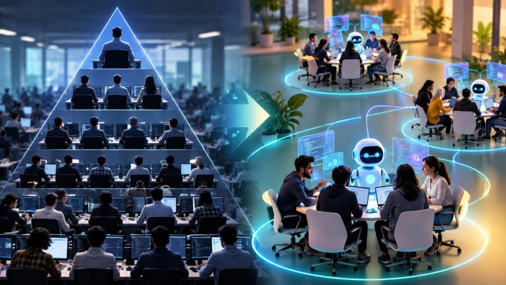 AI transforming software engineering teams from traditional hierarchies into smaller AI enabled teams