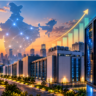 Modern data centre campus in India with illuminated server racks, a connected map of India and a rising arrow representing AI infrastructure growth.