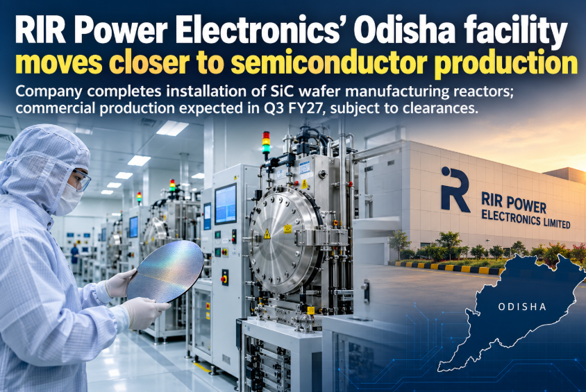 RIR Power Electronics' Odisha semiconductor facility with SiC epitaxial wafer manufacturing equipment and a cleanroom.