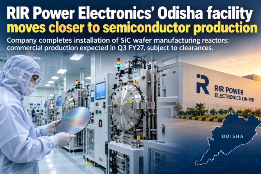 RIR Power Electronics' Odisha semiconductor facility with SiC epitaxial wafer manufacturing equipment and a cleanroom.